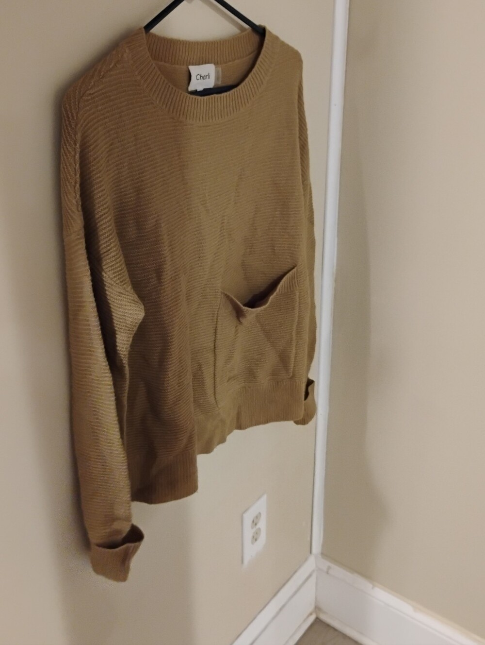 Charli Womens Crewneck Wool Blend Pocket Front Long Sleeve Sweater Sz XS